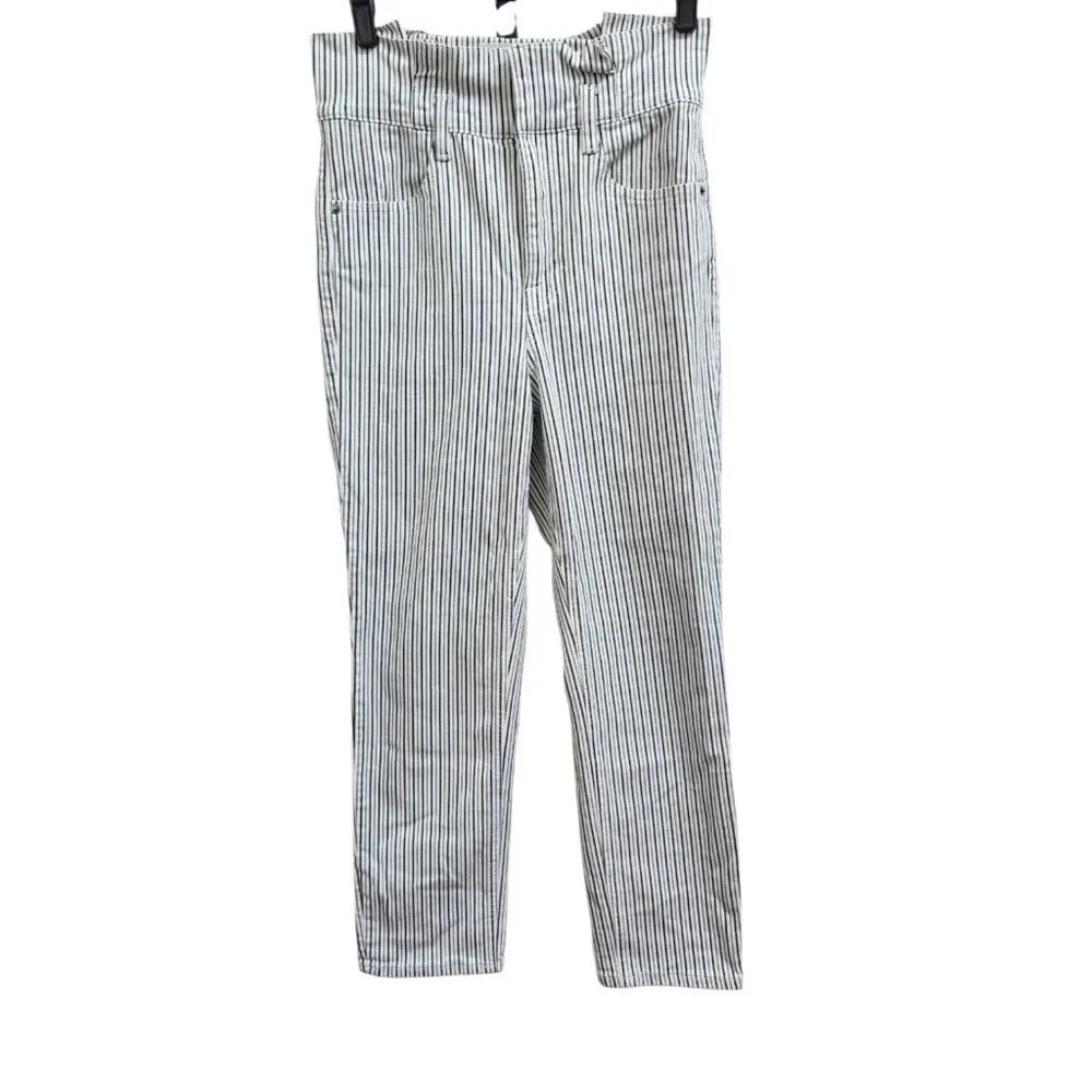 Frame Jeans Womens Size 28 Black White Railroad Stripe Belted Pleated Paperbag - Picture 2 of 11